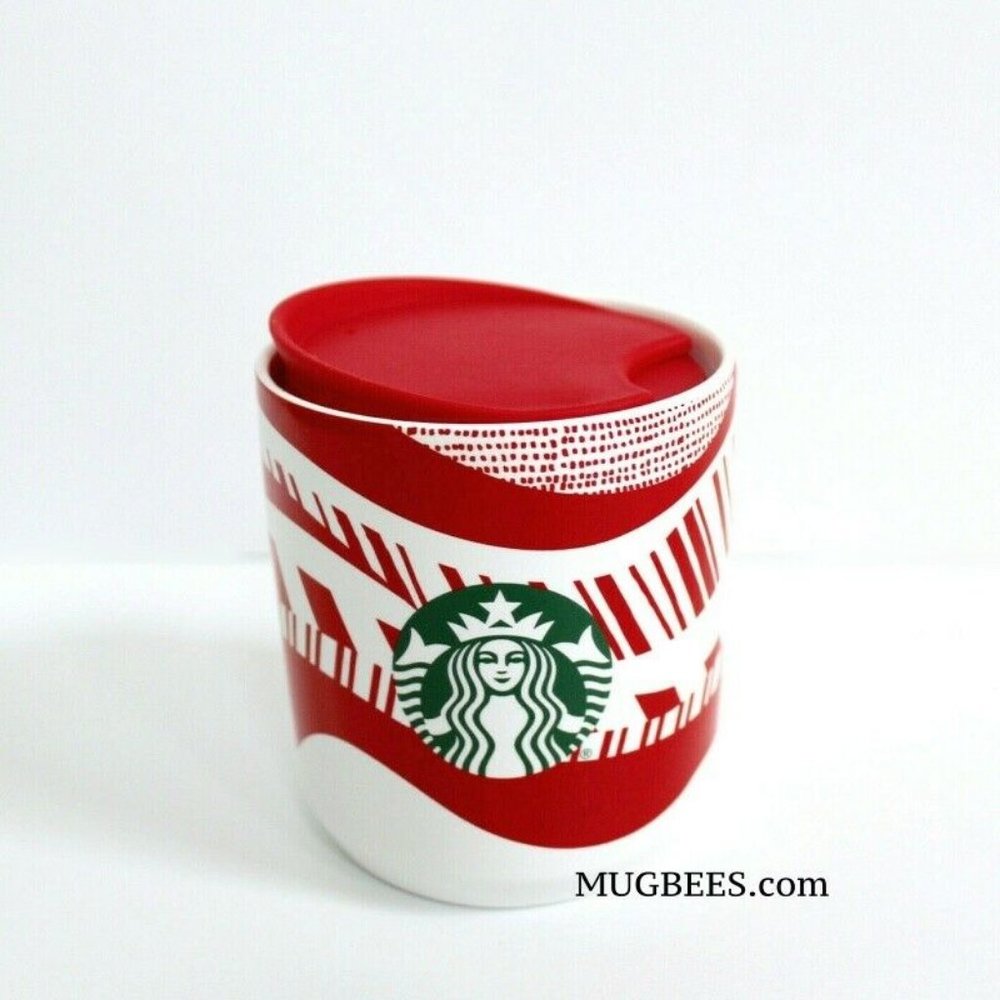 Starbucks Holiday 2021 Red & White Candy Cane Ceramic Cup Mug 8 oz